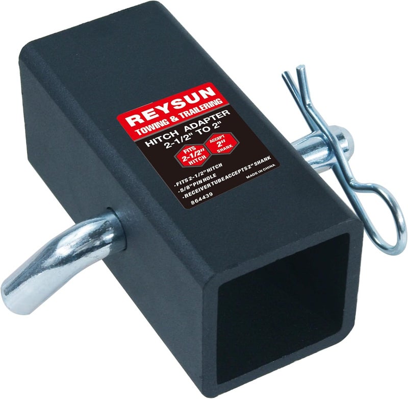 REYSUN Trailer Hitch Adapter Hitch Reducer Sleeve from 2-1/2 inch to 2 inch, with Hitch Pin and Clip - Image 3